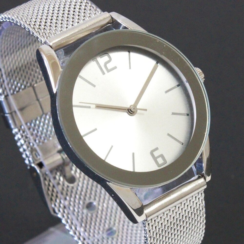 Accutime Ladies Quartz Watch Silver Tone With Wire Milanese Bracelet 34mm